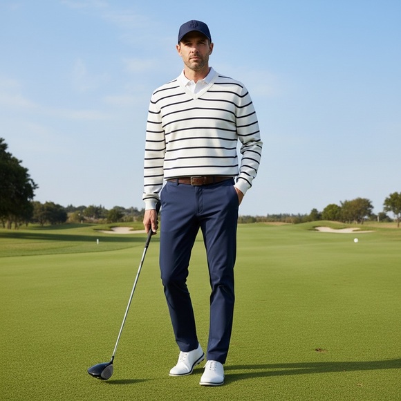 NWT iliac golf Bert LaMar White Striped Sweater Long Sleeves Size XL - Picture 1 of 7